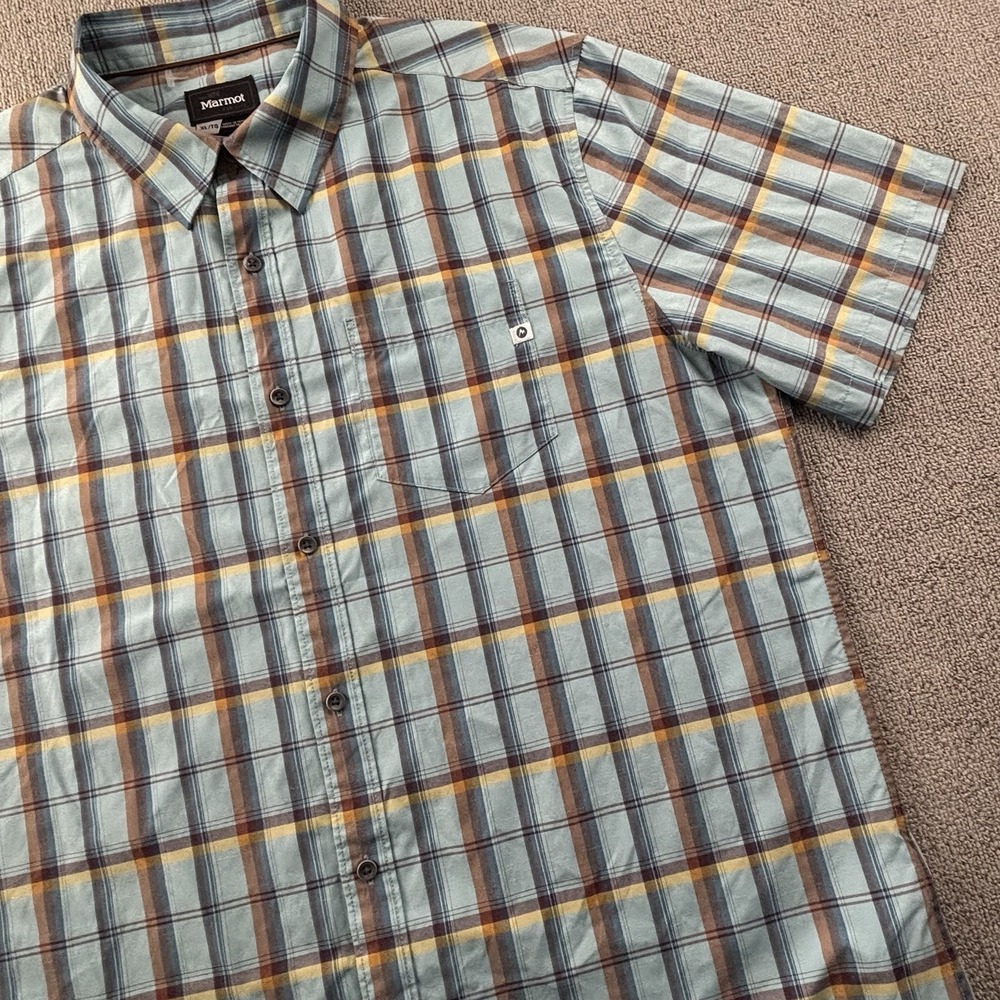 Marmot Shirt Adult Extra Large Check button Up Short Sleeve Outdoor Casual Men's - Picture 4 of 14